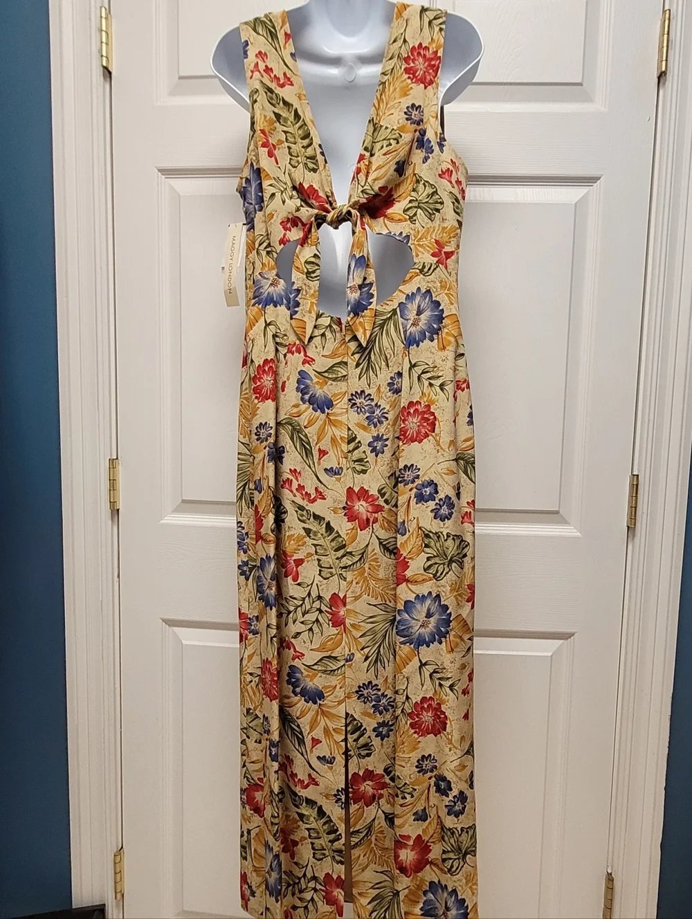 Maggy London Silk Vintage Open Back Floral Maxi Dress Size 14 - Picture 8 of 11